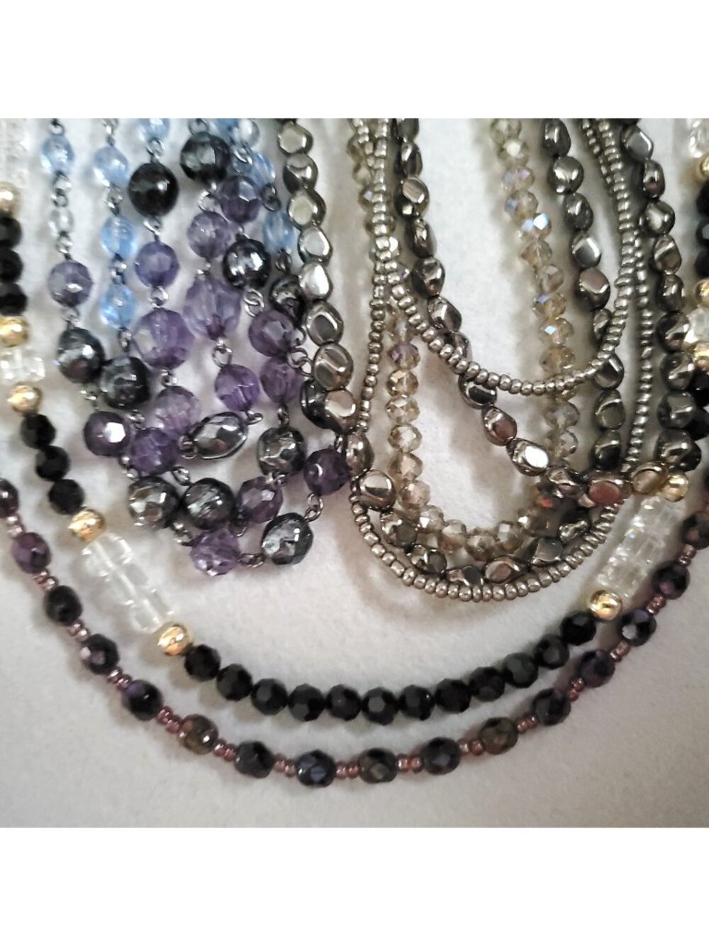 Beaded Necklace Lot of 4 Faceted Glass Oil Slick Purple Black Flapper 15-58"